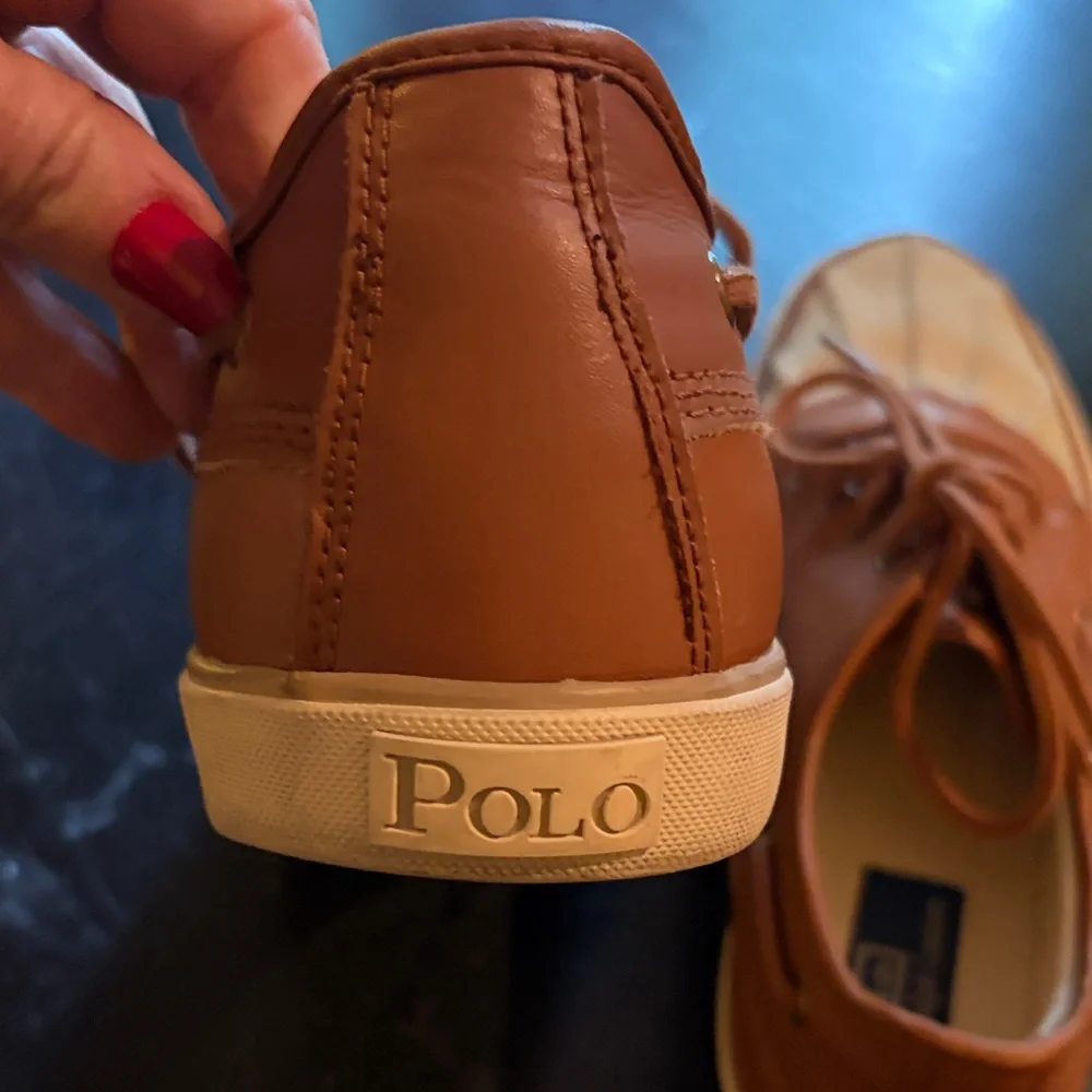 Polo by Ralph Lauren Tan Canvas with Brown Leather Trim Boat Shoes